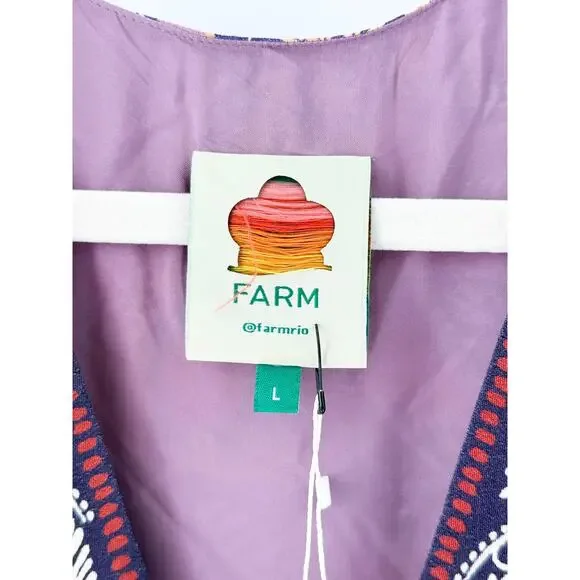 FARM Rio Wild Night Puff Sleeve V-Neck Belted Mini Dress Lavender Women's Large - Picture 4 of 4